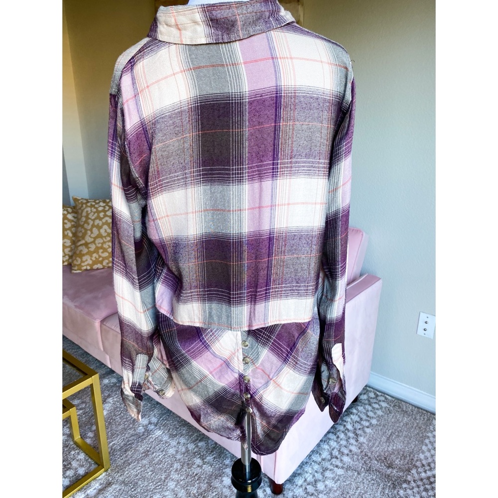 Lucky Brand Plaid Purple Cream Long Sleeve Flannel with Back Button Detail Small - Picture 2 of 9